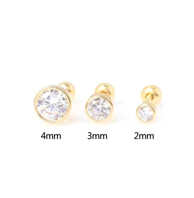 2mm 3mm 4mm Round Shape White Cubic Zirconia Stud Earrings